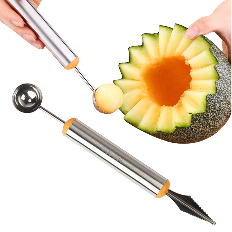 

Creative Kitchen Accessories 2 in 1 Stainless Steel Fruit Digging Spoon Carving Knife Fruit Platter Digging Scoop Knife