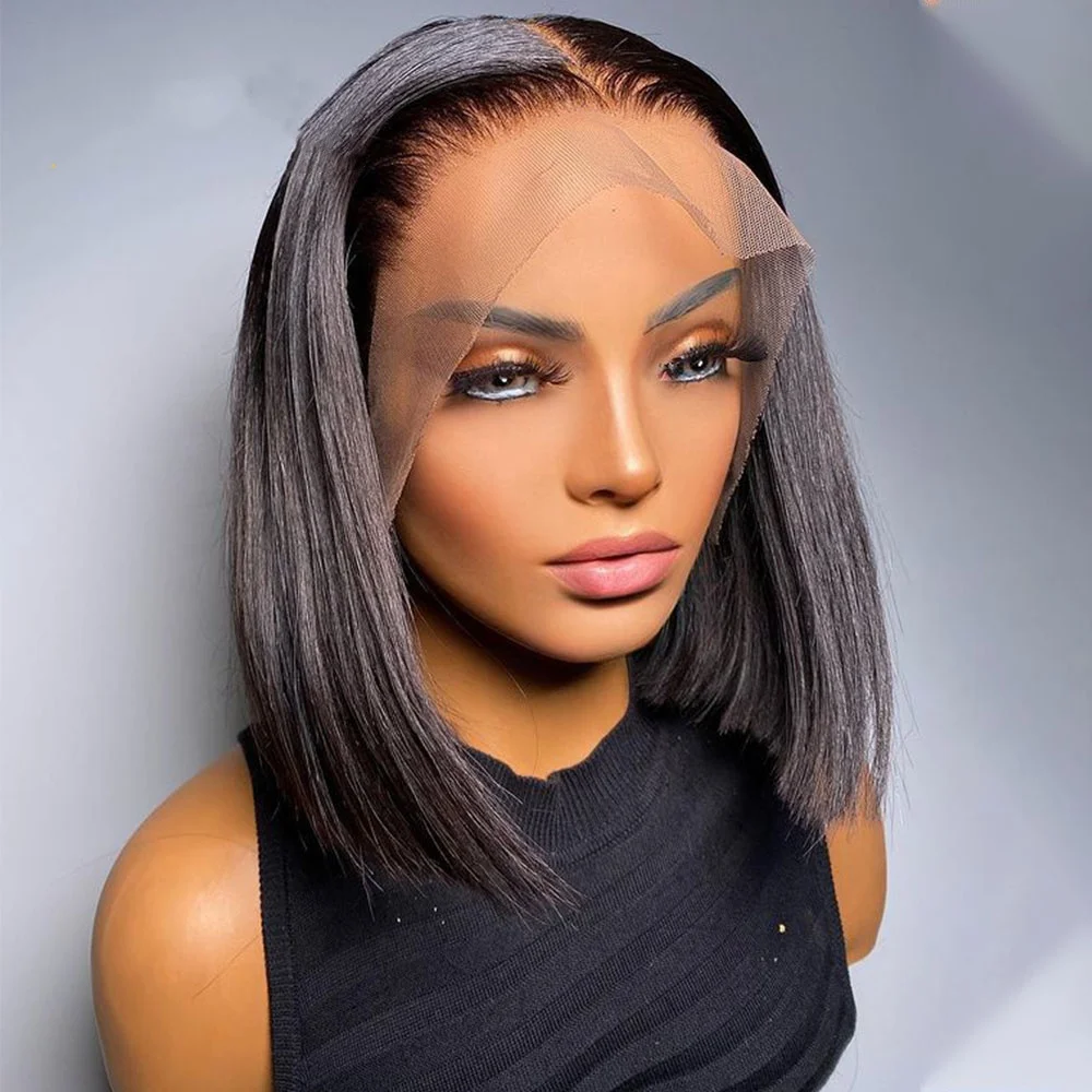 

Brazilian human hair bob wig 8-14inches natural black human hair lace frontal wigs for women