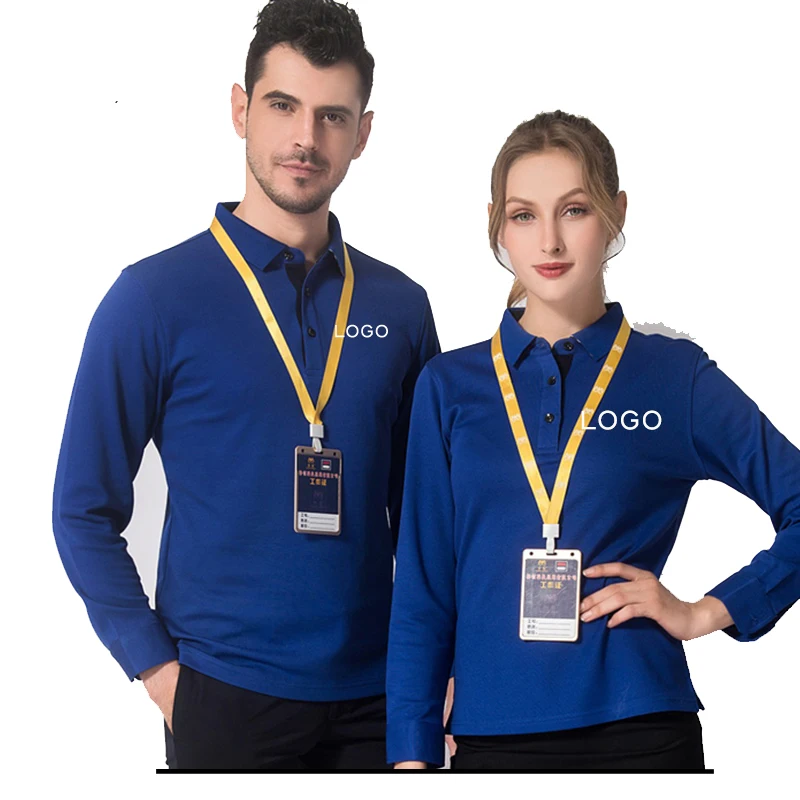 

Custom Uniform Embroidered polo shirt with your own text customized high quality long sleeve polo for company staff work wear