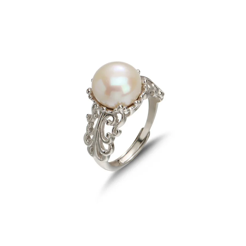 925 Jewellery Silver Adjustable Rings for Women Retro Freshwater Pearl Ring Sterling Silver Fresh Water Pearl CLASSIC 1 Pcs NGTC