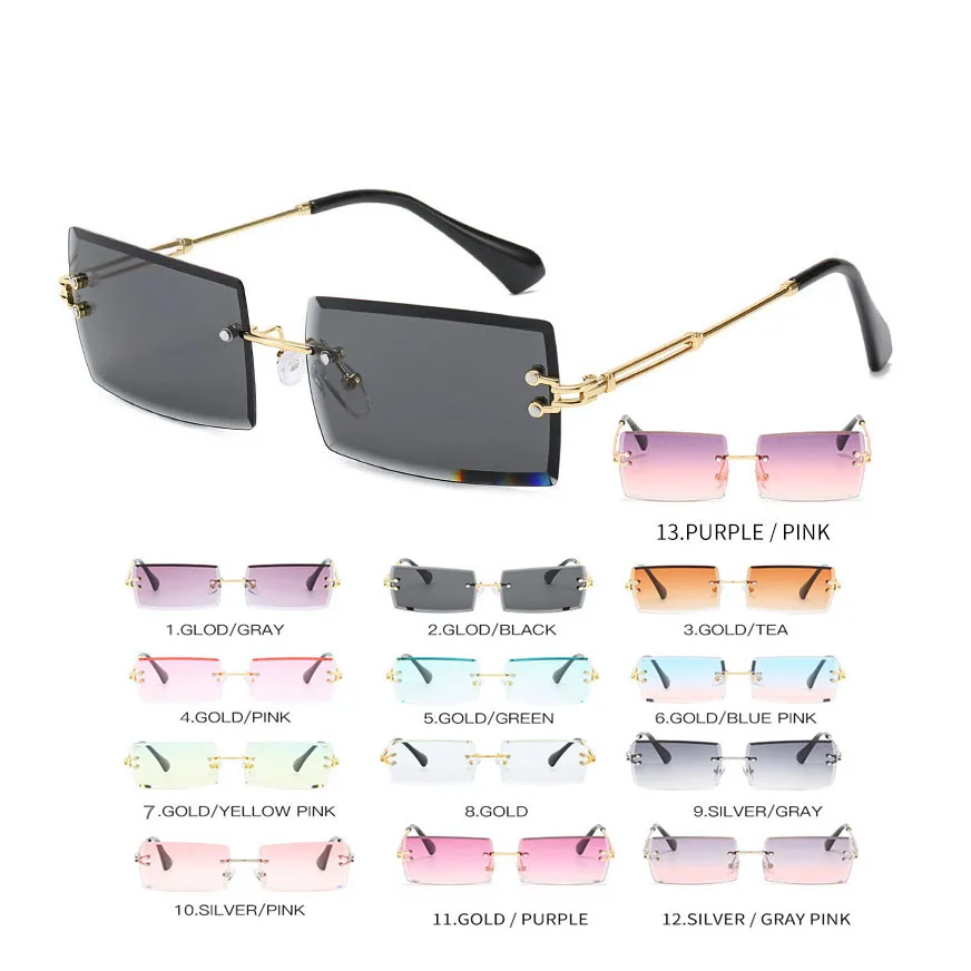 

TY0067 Rimless Fashion Square Sunglasses Women Gradient Metal Frame Small Square Sun Glasses Summer Female Shades
