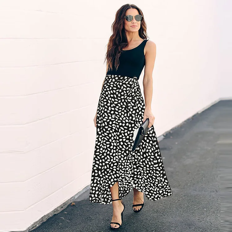

ZC H2105233 Summer fashion ladies leopard floral print Lace Up skirts maxi ruffle bandage warp beach Skirts