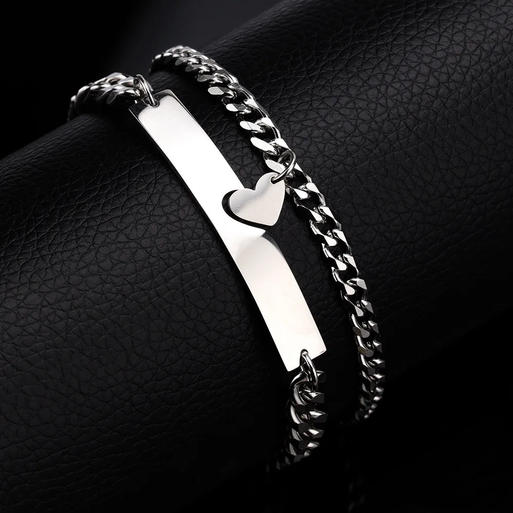 

316L Stainless Steel Bracelet Set Fashion Women Men Hollow Heart Couple Silver Color Chain Bracelet Jewelry Valentine Gift