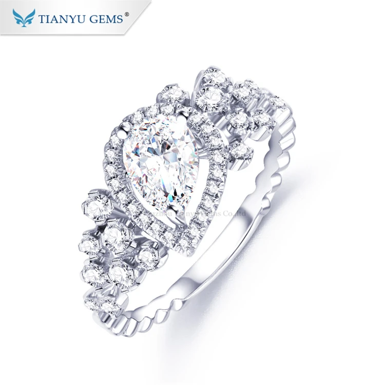 

Tianyu gems wedding rings white gold pear brilliant cut moissanite 14k white gold ring for women