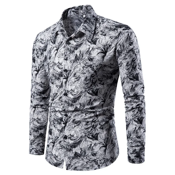 

Men Shirt Long Sleeve Printed Floral Shirt Male Streetwear Casual Camisa Social Masculina Hawaiian Shirts