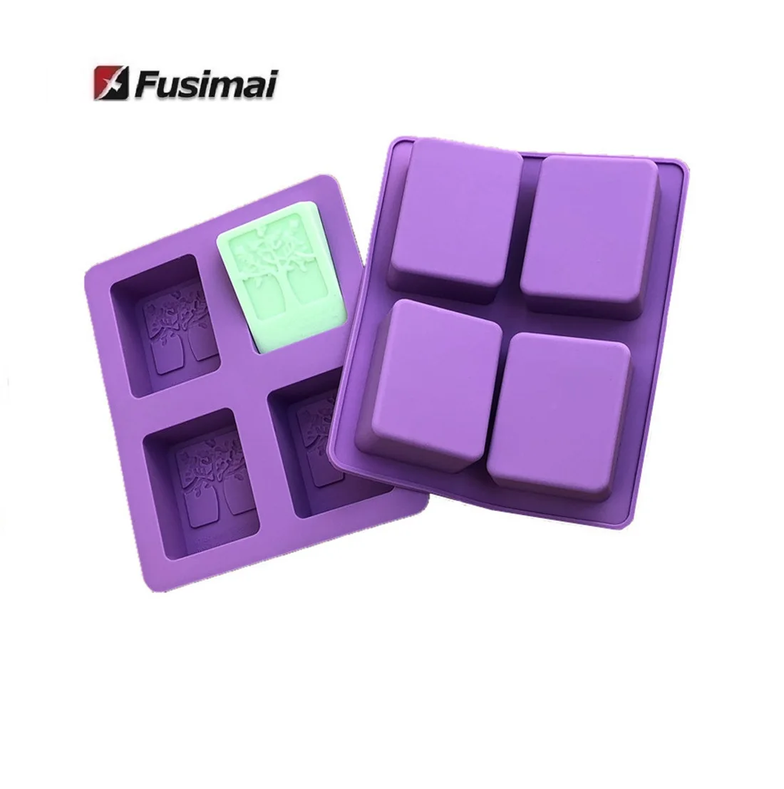 

Fusimai Silicon Wholesale Large 4-cavity Rectangular Happy Tree Pattern Silicone Soap Mold