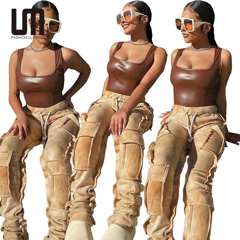 

Liu Ming New Arrivals Women Casual Loose Straight Multi Pocket Plus Size Cargo Pants