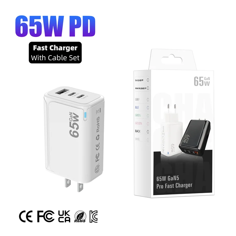 

Portable Telephone De Charger 65W Usb A Type C 3 Port Adapter Super Fast Charger For Smartphone Tablet