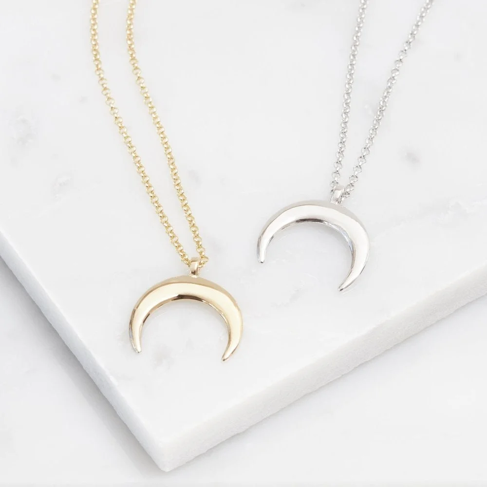 

Personalized Handmade Gold Boho Drop Crescent Moon Necklace