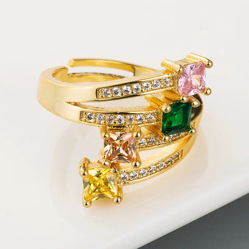 

Hot Selling Colored Zircon Ring Fashion Copper Plated 18K Jewelry Ring