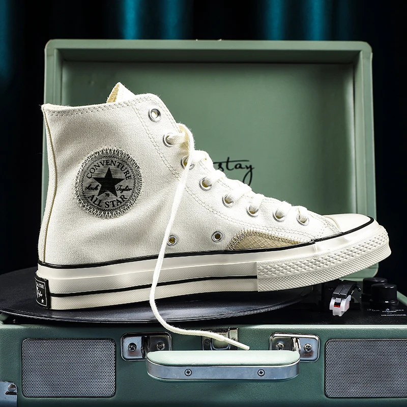 

High Quality Men's Casual Shoes High Top Canvas Sneakers Rubber Sole Bottom Shoes Plain White Shoes, Beige