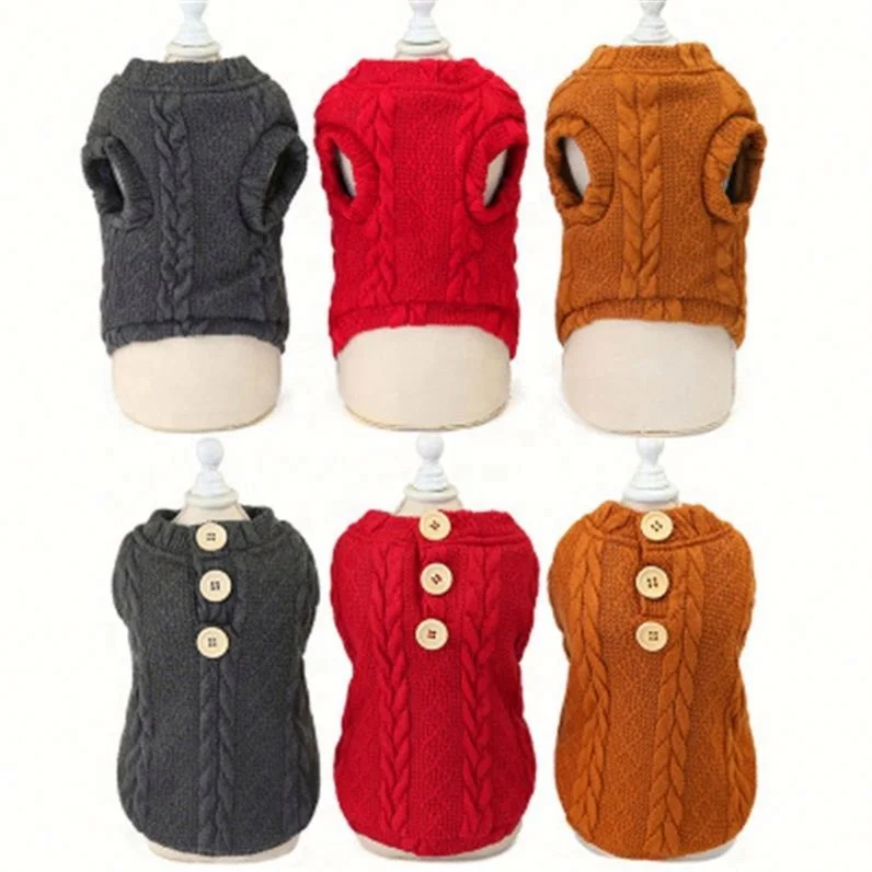 

Woolen Button Fashion Pet Clothes, Red/dark grey/brown