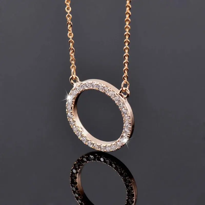 

High Quality Round shaped pendant Zircon Necklace Stainless Steel Zircon Round Ring Love Screw Pendant Necklace