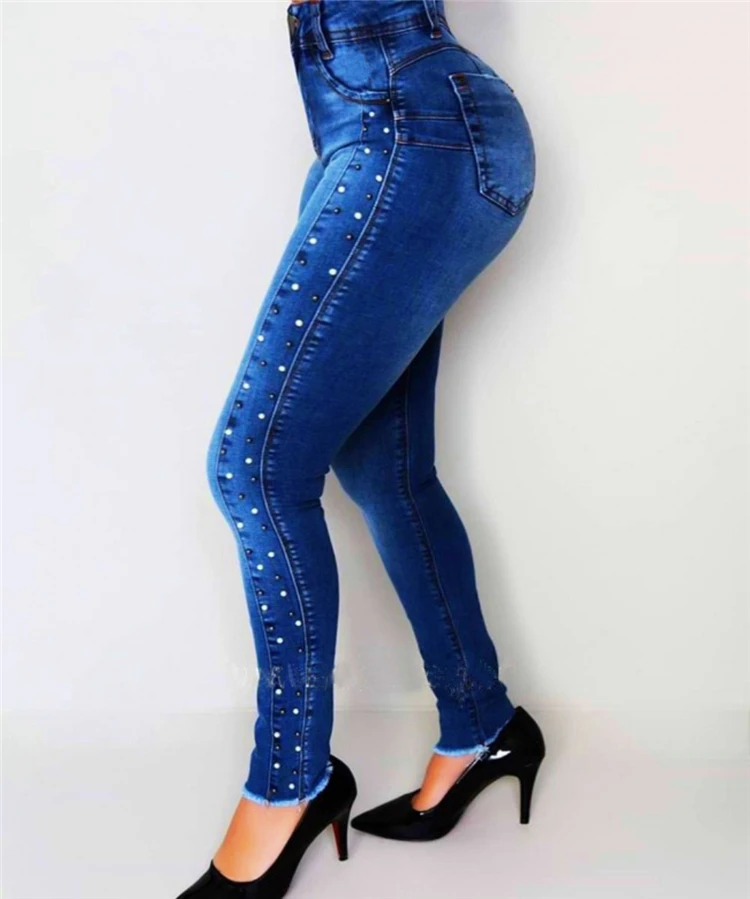 

Wholesale Women's Jeans High Waist Plus Size Skinny Blue Jeans Women