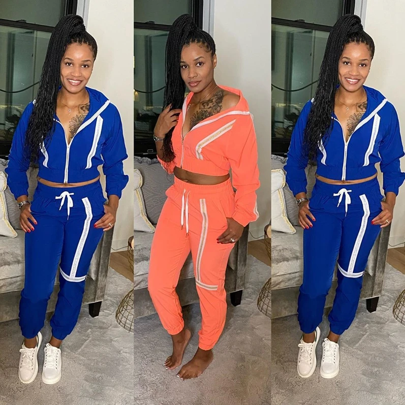 

ANL2142 2020 new sexy women's stitching long-sleeved high-neck casual sports two-piece suit two piece pant set, Accept customization