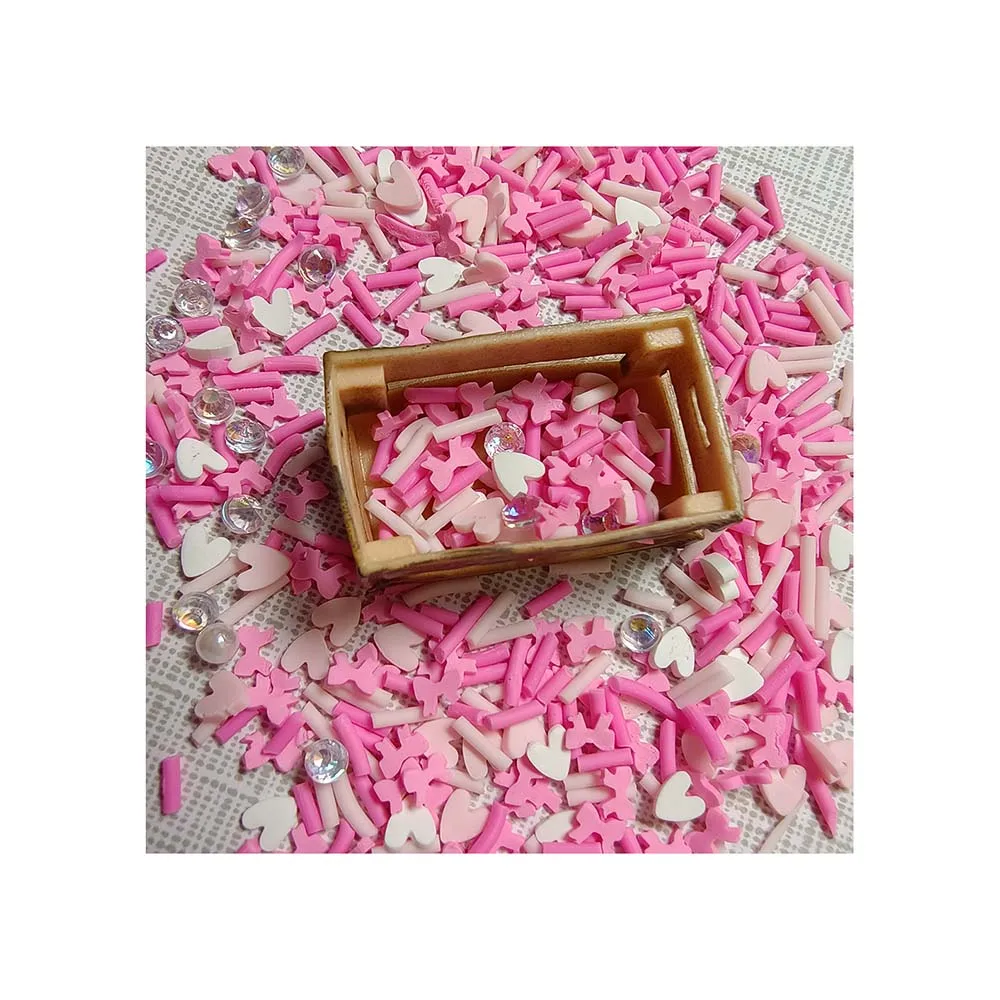 

500G/lot Love Valentine's Day Pink Heart Bow Sprinkle Acrylic Diamonds Slime Polymer Clay Slices For Crafts DIY Making Nail Art