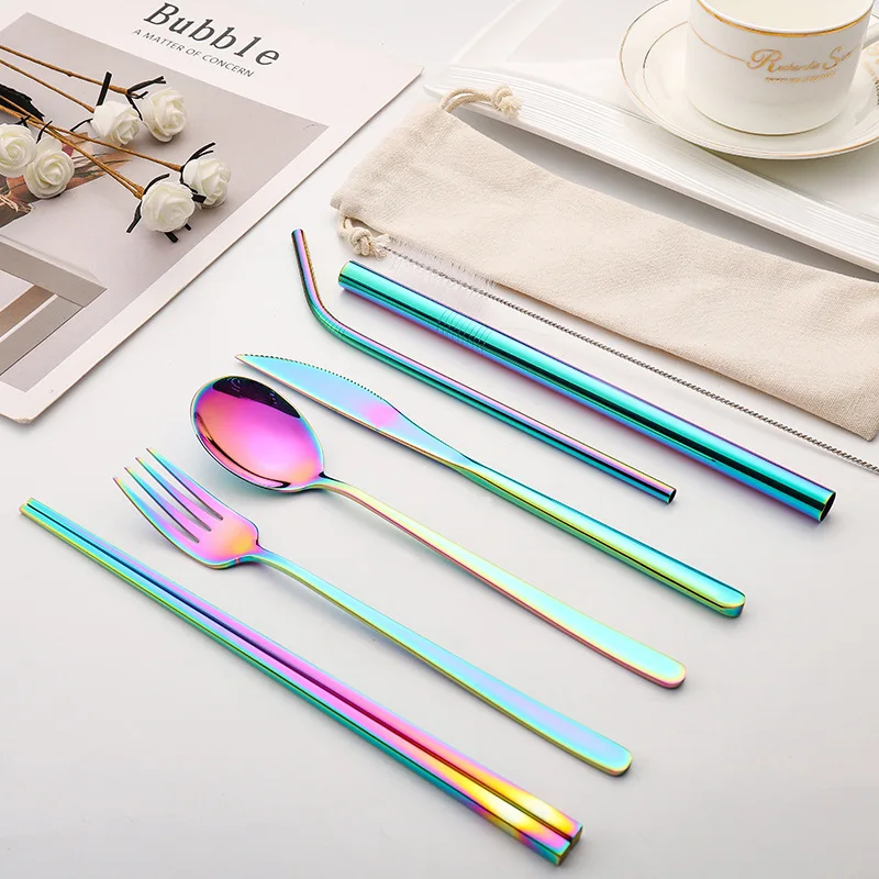 

Amazon Hot Selling 5 Pcs Wedding Copper Black Modern Gold 304 Stainless Steel Chopstick Fork Knife Spoon Flatware Sets, 13 colors