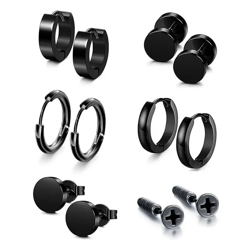 

Creative New Designs Gun Black Stainless Steel Round Circle Pendant Earrings Simple Exquisite Stud Earrings For Jewelry