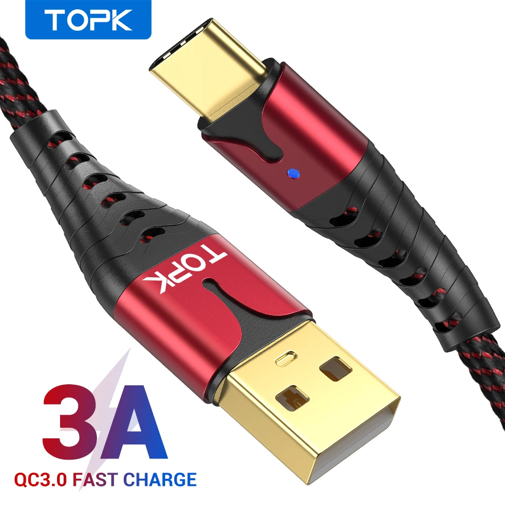 

Free Shipping TOPK 1M AN83 2.4A Bulk Micro Usb 2.0 Cable With Data Cable For Android, Silver/red