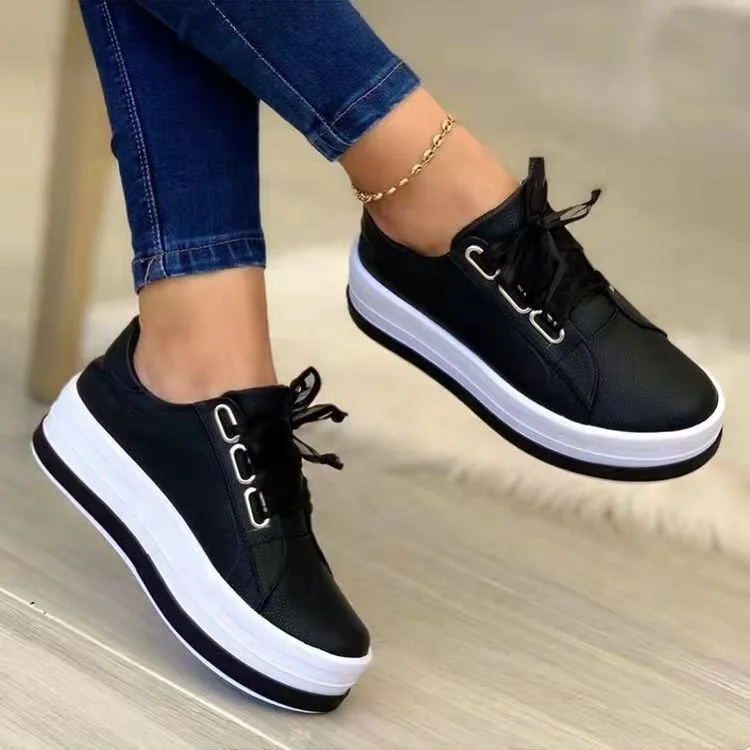 

Fashion Women Large Size Round Toe Flat Platform Casual Footwear Loafers Shoes Breathable Walking Style Shoes, Black / gold / sliver / rose gold