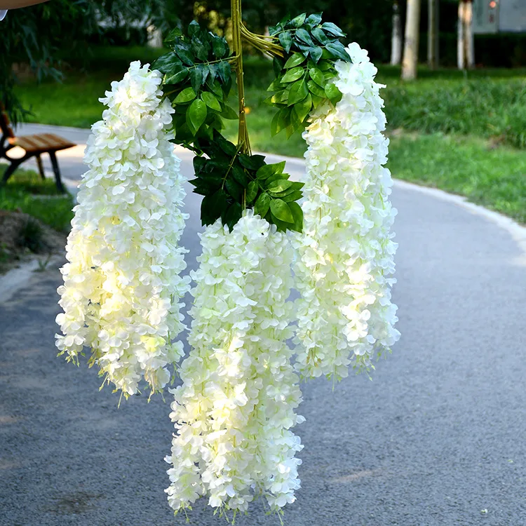 

M548 Wholesale silk white wisteria hanging flowers vine garland wisteria flower for wedding tree wall decoration