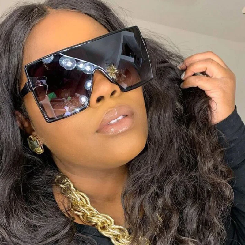 

2021 womens Fashion big frame one piece square shade sunglasses