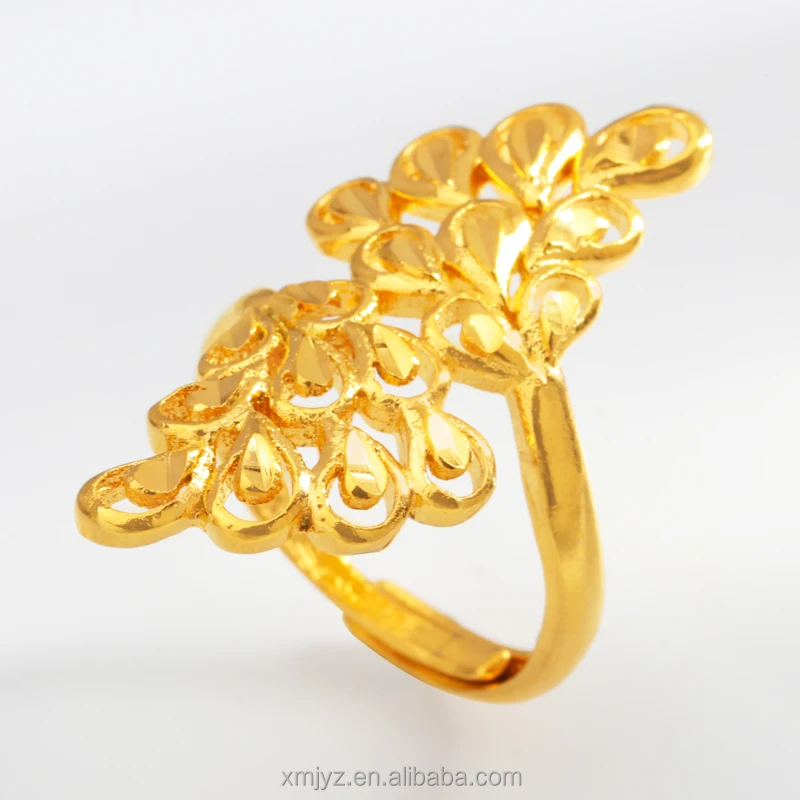 

Cross-Border Open Large Flower Hollow Brass Gold-Plated Ring Female Fashion Ins Wind Ring