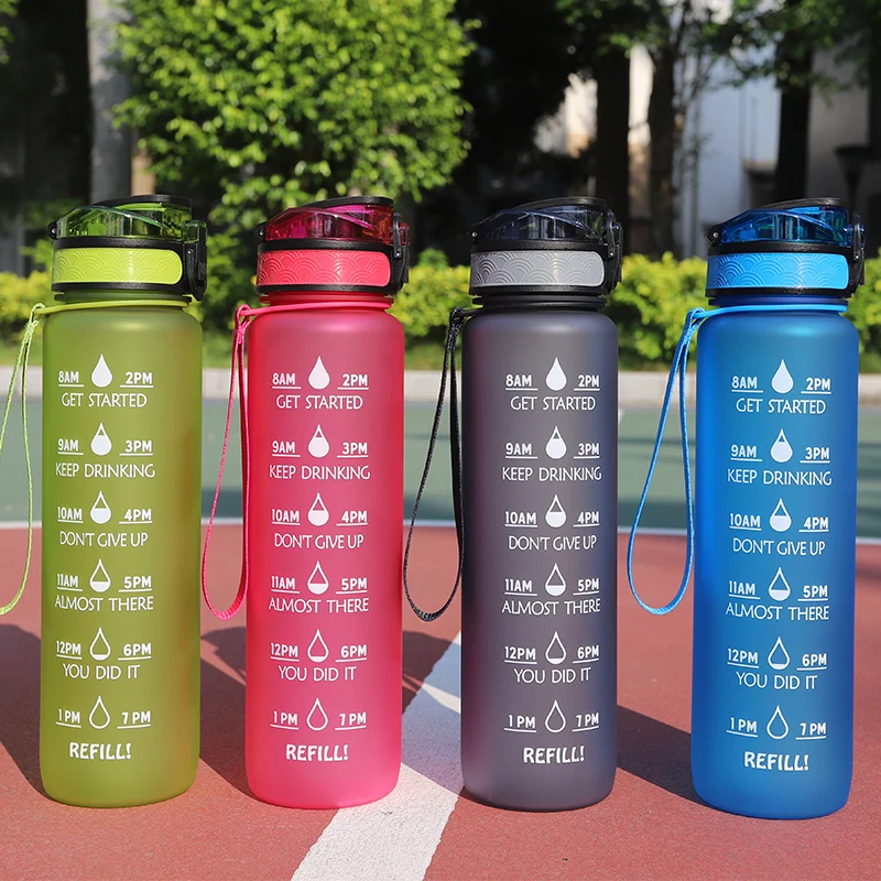 

Non-toxic tritan 32oz sports leak proof plastic bpa free motivational water bottle with time marker, Custom