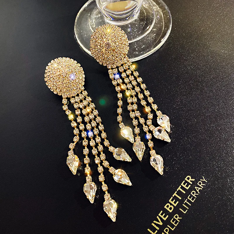 

2021 fashion long dangle earrings large rhinestone earrings
