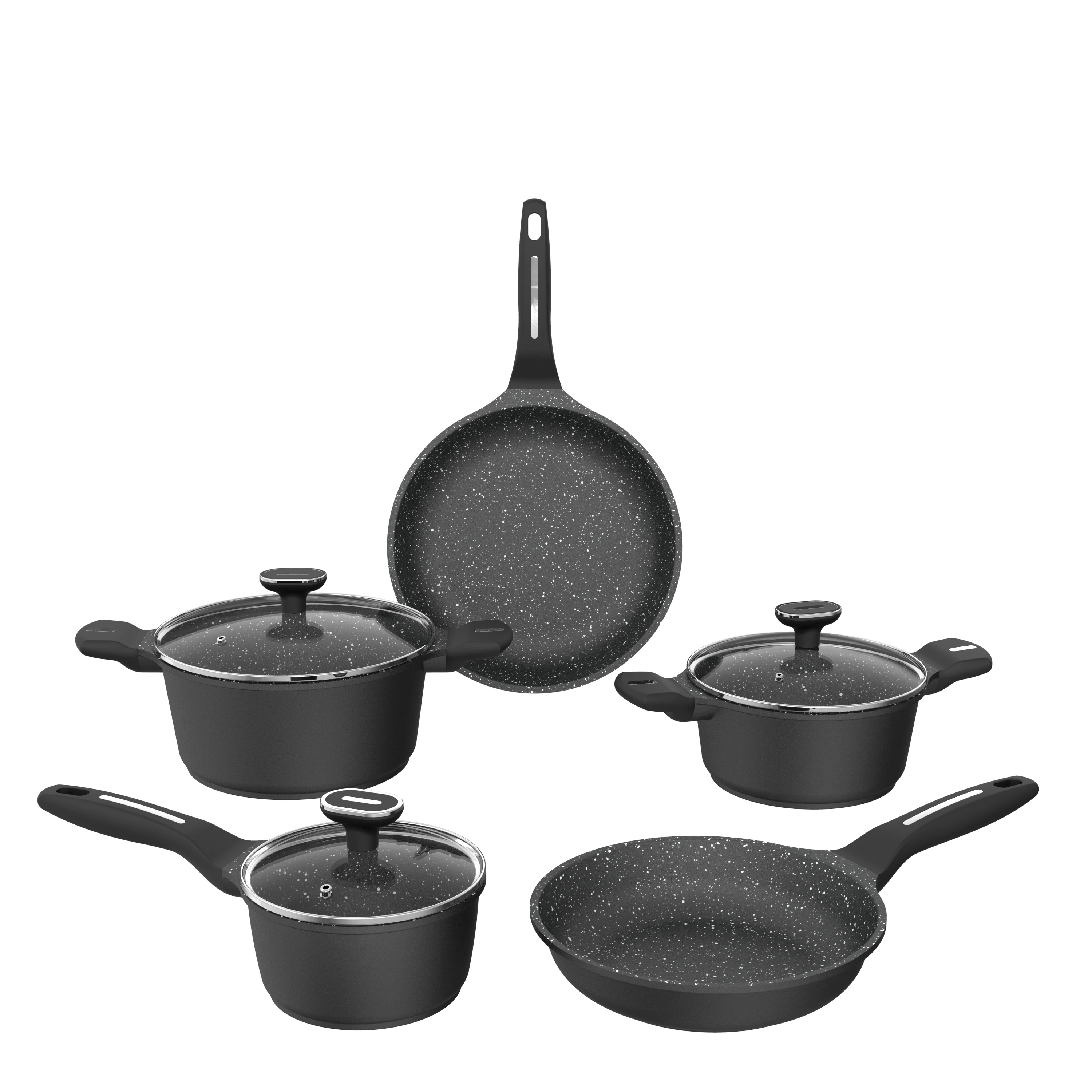 

BESCO Stock Escalation Series 8pcs Kitchen Household Non Stick Cookware Set Aluminum Cookware Set with Induction Bottom Black