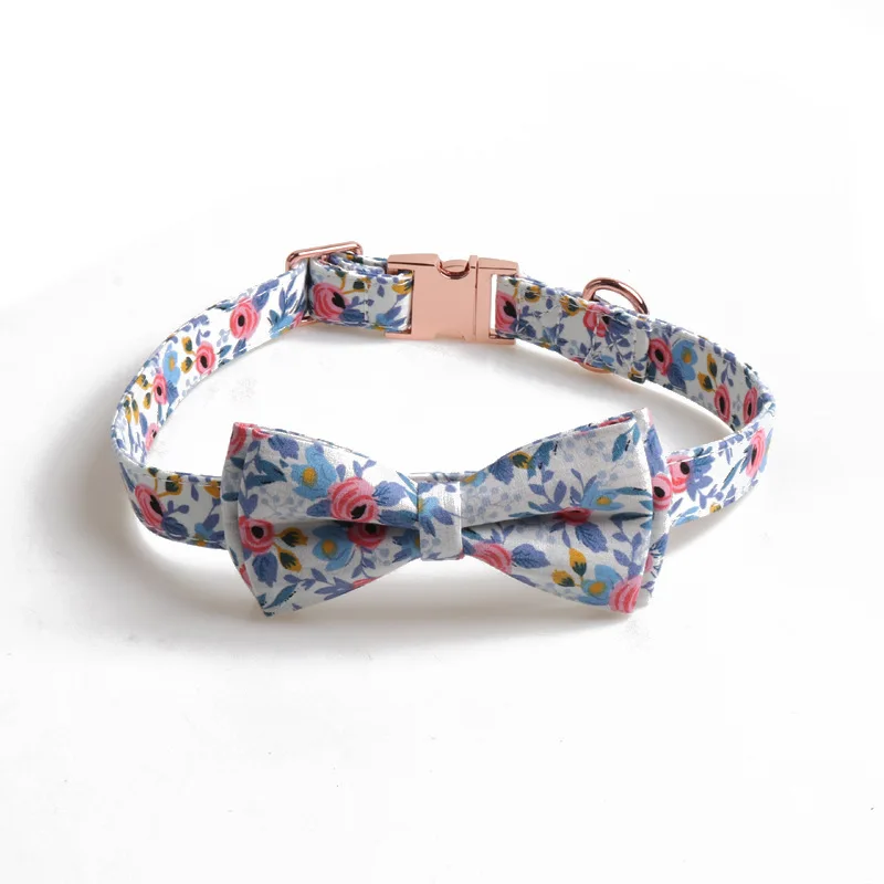 

New Rose Floral All Metal Gold Buckle Bow Collar Cat Dog Pet Collars