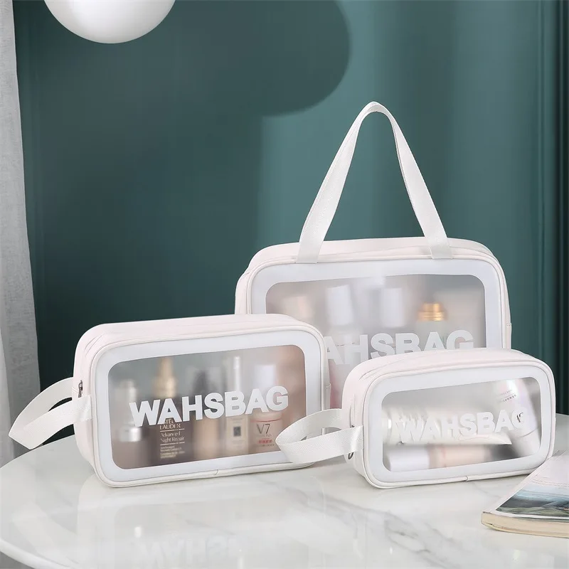 

Hot sale frosted portable large-capacity storage polyester cosmetic bag pvc transparent