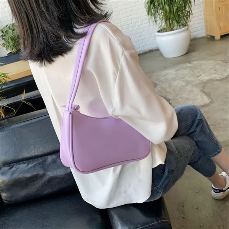 

Soft PU Leather Women Purple Underarm Bags Retro Solid Color Ladies Handbags Fashion Design Small Women Hand Bags, 5 colors