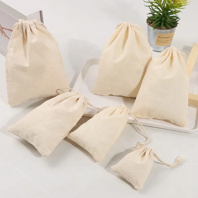 

7*9cm Eco-friendly Natural Canvas Bags Reusable Canvas Storage Bags Reusable Muslin Storage Bags with Drawstrings