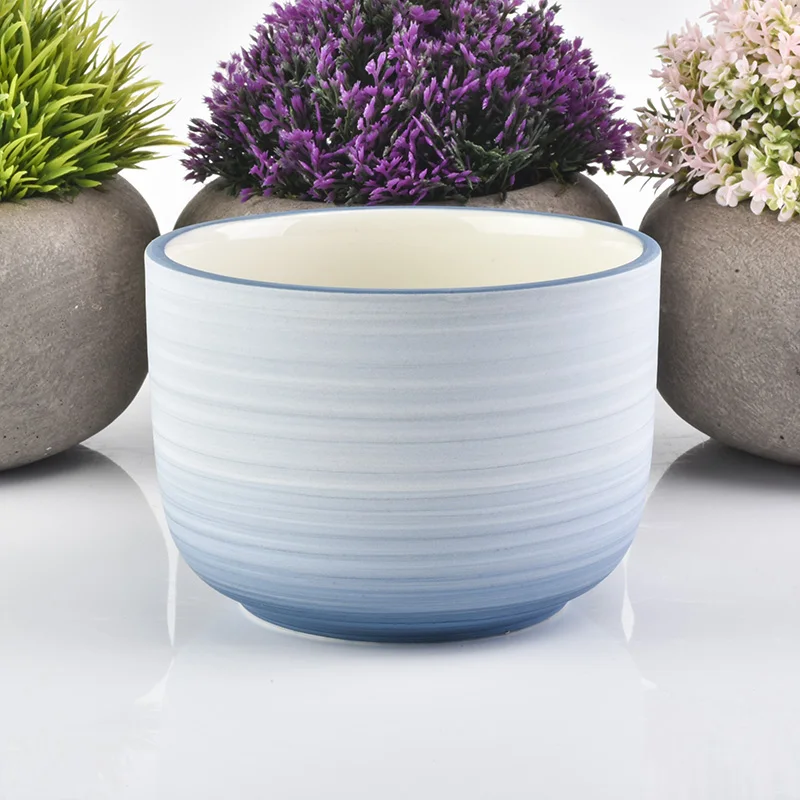 Wholesale Large Ceramic Gradient Blue Candle Jar Round Bottom Home Decoration