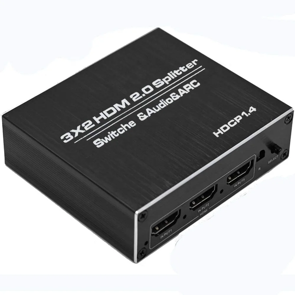 

OZQ8 HDMI Splitter 3X2 4K@60Hz with Optical TOSLINK&R/L 3.5mm Audio Extractor Hdmi switcher Ultra HD 1080P Supports ARC, Gold/grey/silver/black