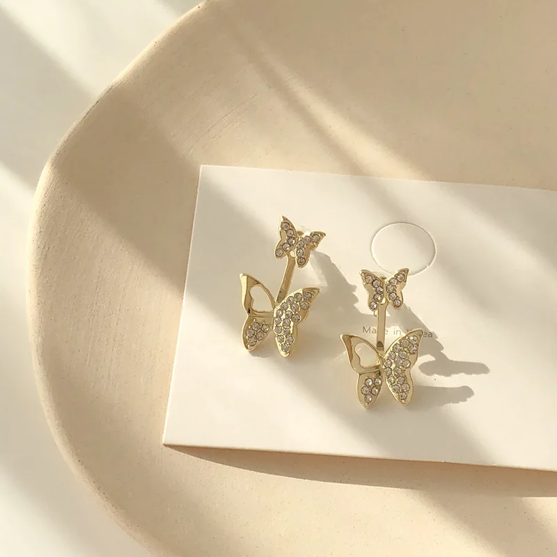 

JUHU A Two-wear Earring 925 Silver Needle Temperament Gentle Super Fairy Exquisite Small Diamond Butterfly High-grade Earrings