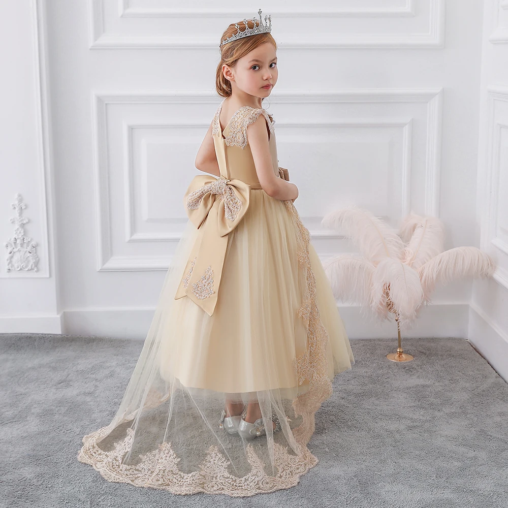 

MQATZ European and American Style Princess Lace Evening Gowns Trailing Flower Girl Wedding Dress