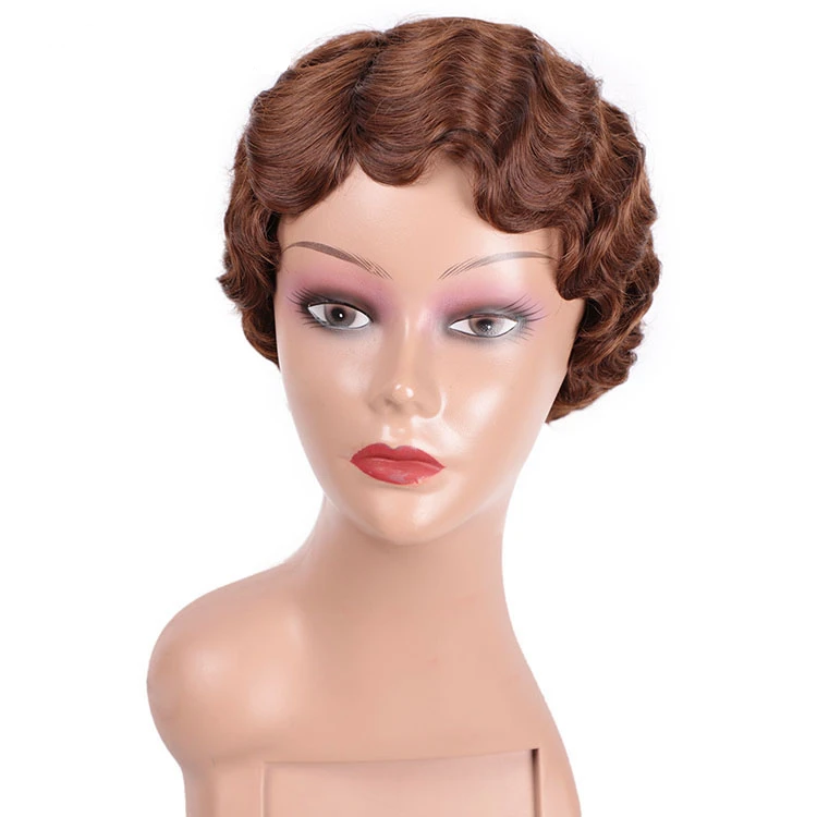 

Wigs Short Curly Nanu Finger Wave Hair Wigs Pixie Cut Brown Synthetic Short Short Hair Wigs For Black Women