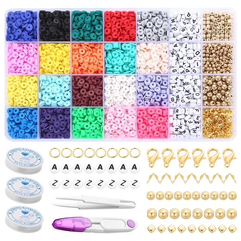 

Flat Round Polymer Clay Spacer Beads for Jewelry Making Bracelets Necklace Earring DIY Craft Kit with Pendant and Jump Rings, Multicolor