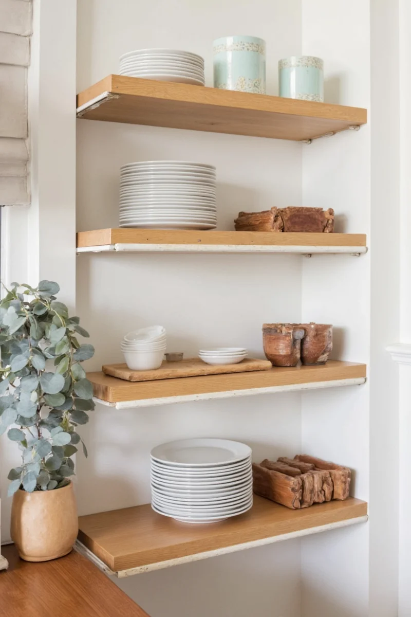 Open shelving in kitchen for kids
