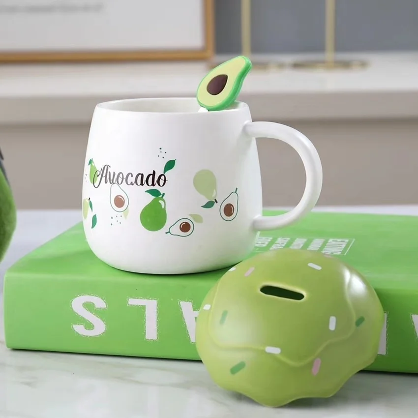 

Cute avocado creative Ceramic mug with lid Mark Student couple home breakfast mug coffee cup