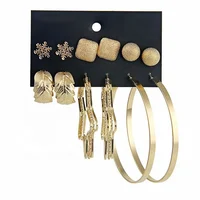 

6 pairs / set of exaggerated leaf-shaped brass gold hoop earrings for women