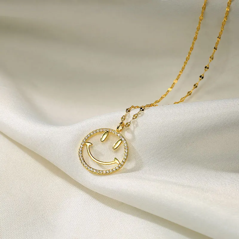 

2021 Fashion Women's Korean Fashion Jewelry Hollow Smiley Smile S925 Silver Pendant Necklace, Like picture