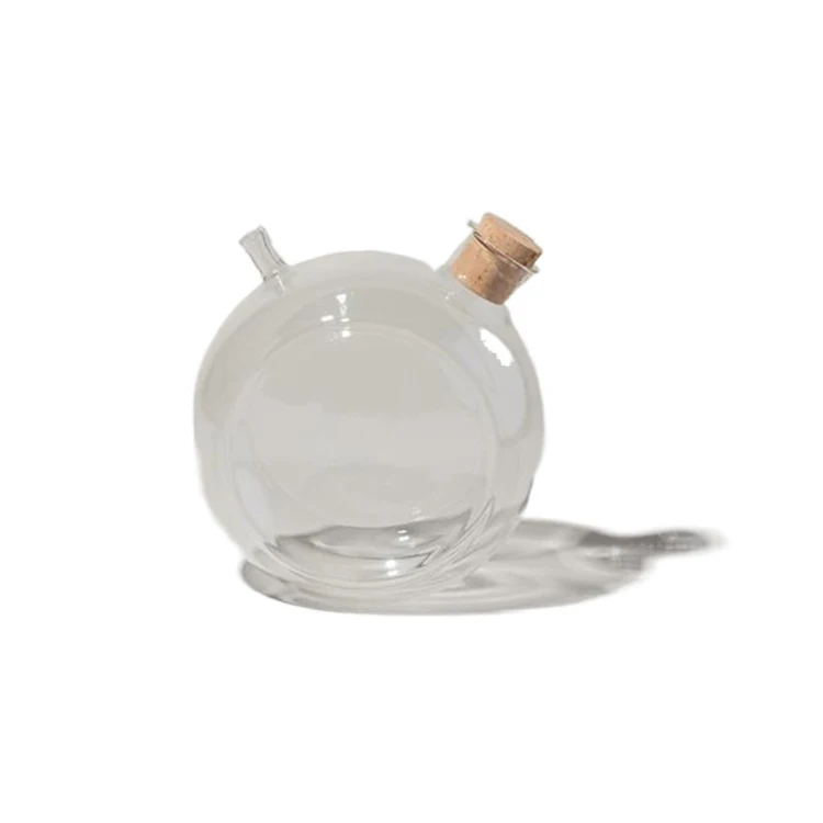 

Customized Clear Borosilicate Spherical Glass Bottle Decanter with Cork Stopper Lids, Transparent