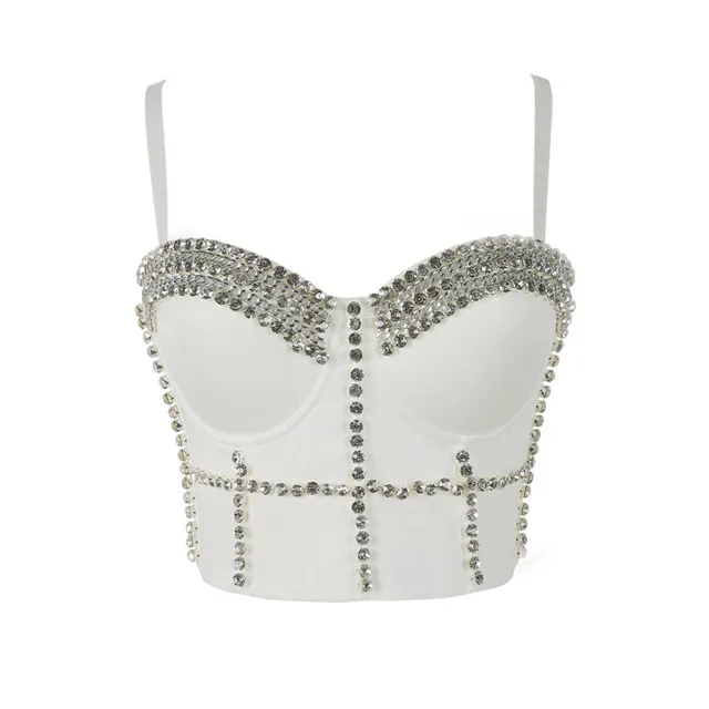 

Performance Costume Female Adult Costume Beaded Diamond Sling Tube Top Off Shoulder Short Slim Top, Picture color