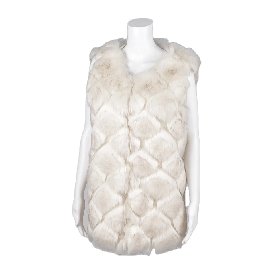 

Good Quality Wholesale Plus Size Diamond Check Plush Warm Fox Fur Vest Women Fashion Vest