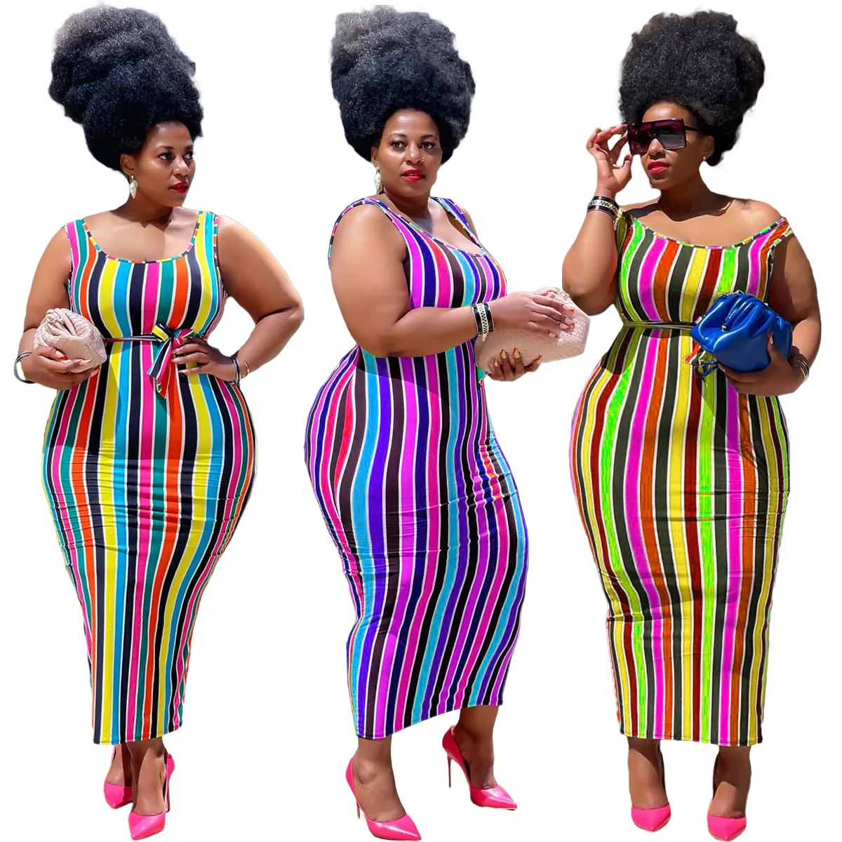 

YFS-10009 Summer Fashion Women'S Vest Sexy Striped Print Plus Size Dress