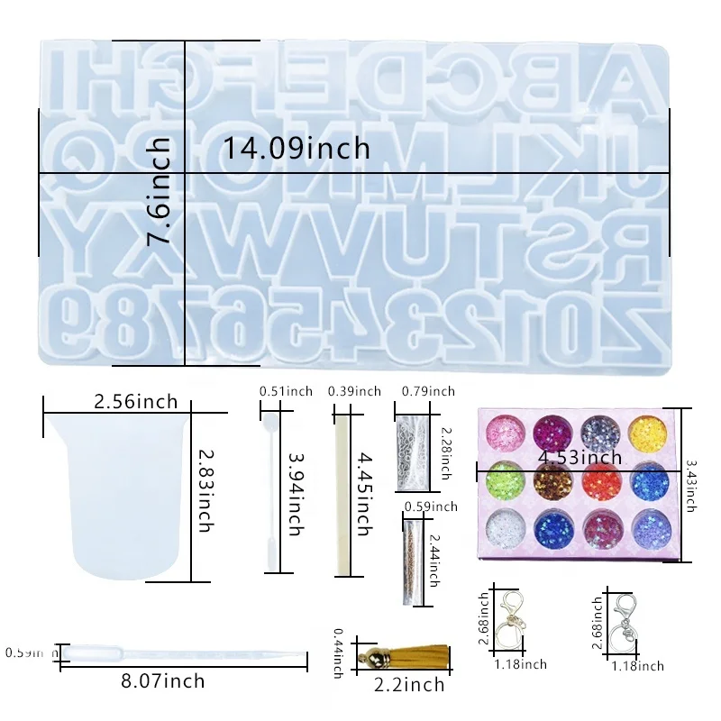 

Hot new product letter silicone resin mold alphanumeric epoxy resin mold jewelry resin mold for key chain, White