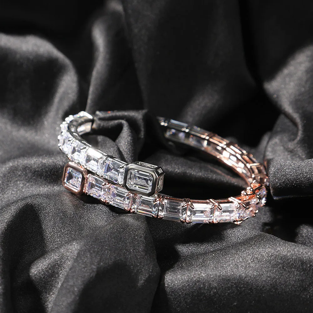 

FOXI ice Women jewels Two Tone Baguette CZ Bangle Bracelet Jewelry for women